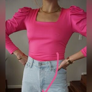 Pink bodysuit puffy shoulders size M